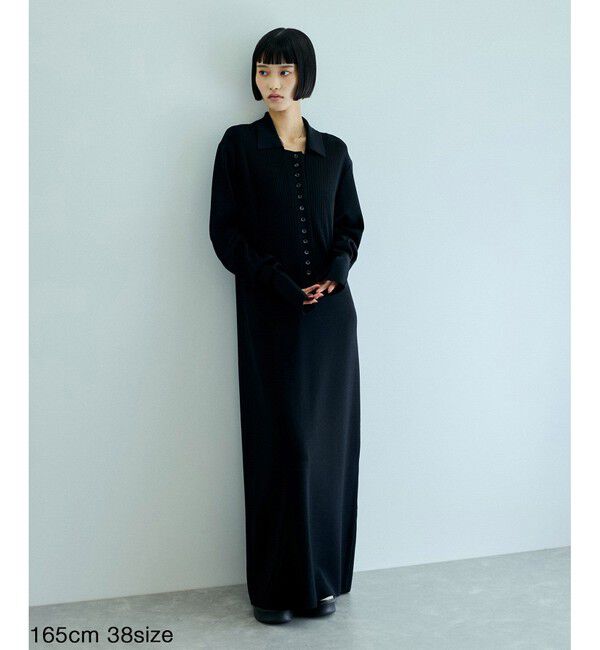 ADAM ET ROPE'「【洗える】ボタンニットポロワンピース」|ワンピース|