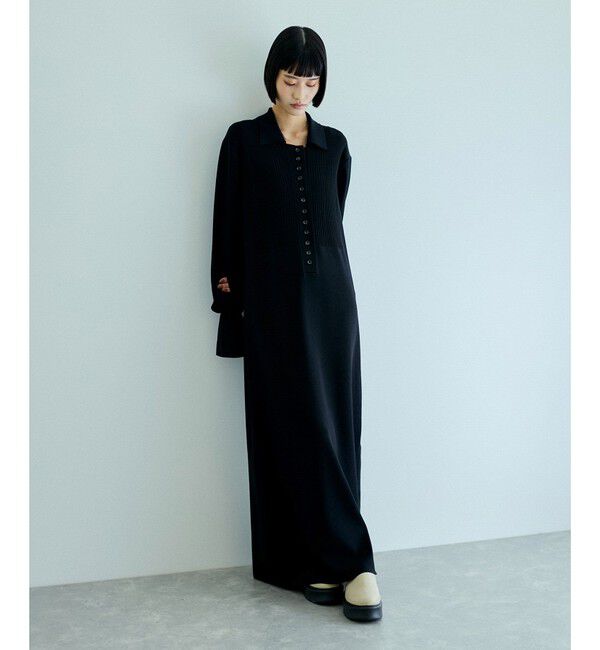ADAM ET ROPE'「【洗える】ボタンニットポロワンピース」|ワンピース|