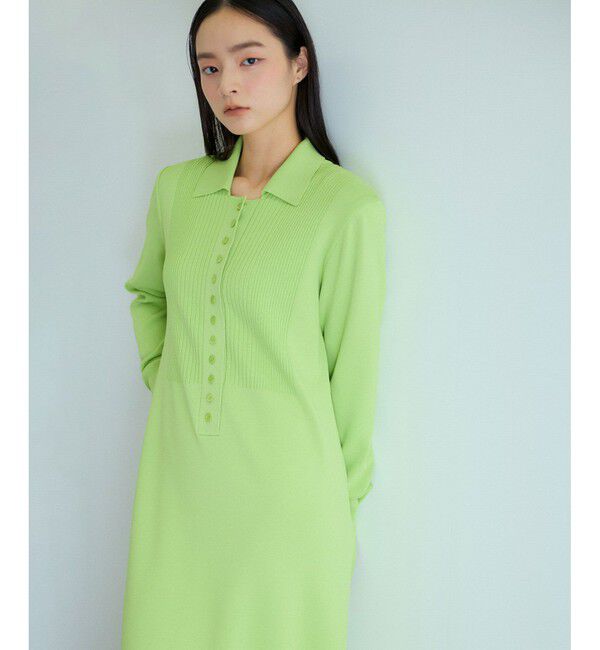 ADAM ET ROPE'「【洗える】ボタンニットポロワンピース」|ワンピース|グリーンサブ(35)