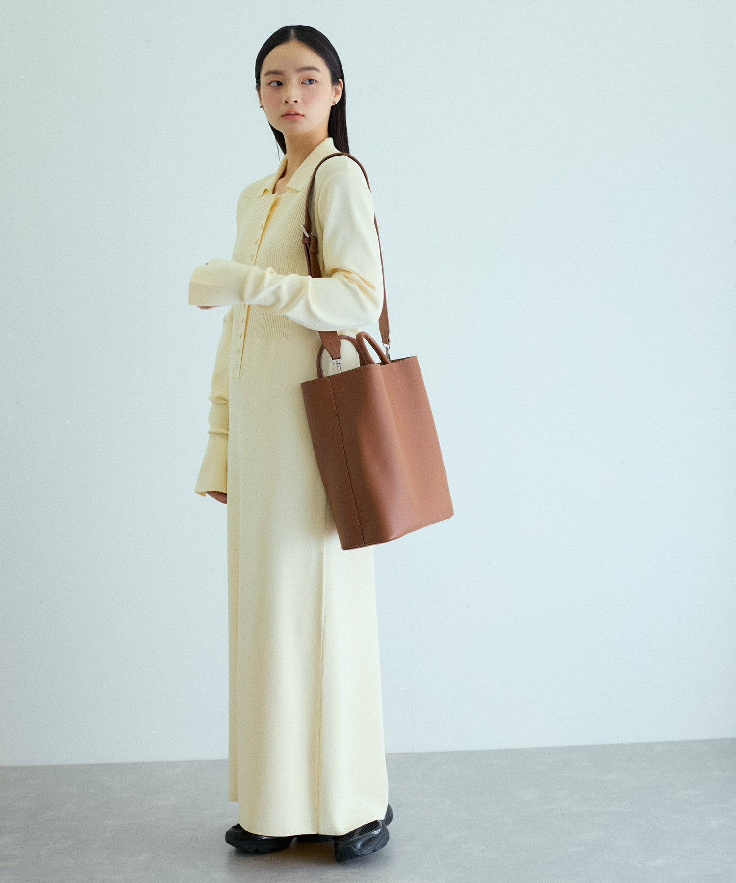 ADAM ET ROPE'「【洗える】ボタンニットポロワンピース」|ワンピース|