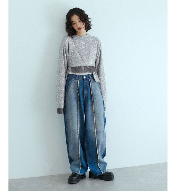 ADAM ET ROPE'「スパンコールニット2WAYカーディガン」|カーディガン|