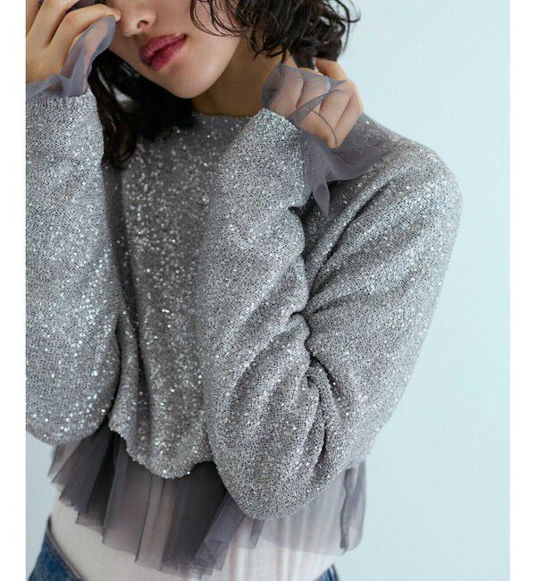 ADAM ET ROPE'「スパンコールニット2WAYカーディガン」|カーディガン|