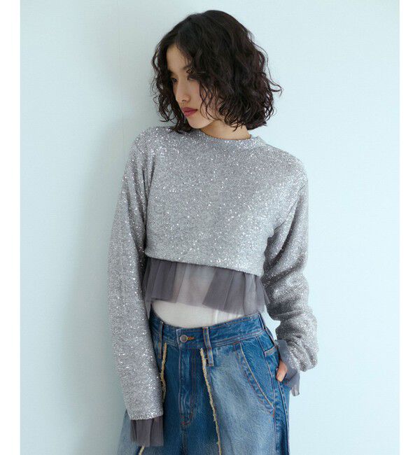 ADAM ET ROPE'「スパンコールニット2WAYカーディガン」|カーディガン|