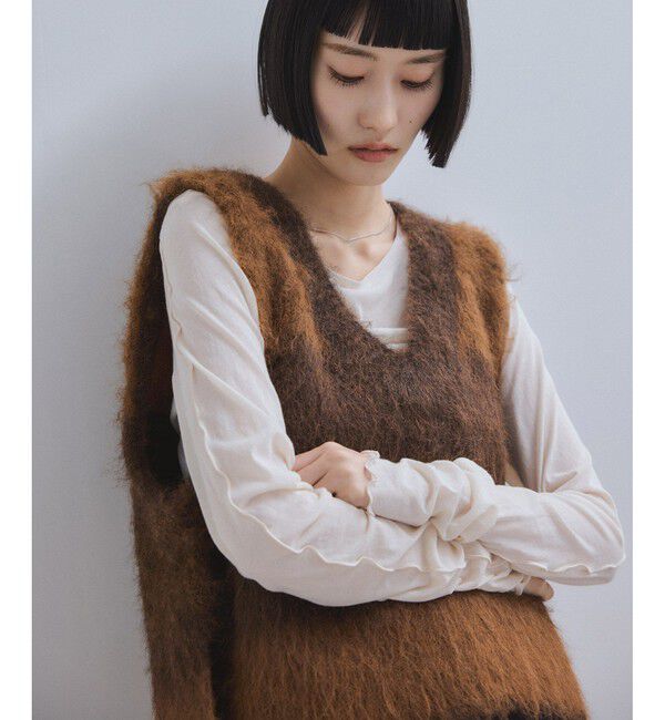 ADAM ET ROPE'「【WEB限定】ブラッシュドボーダーベスト」|ベスト・ジレ|