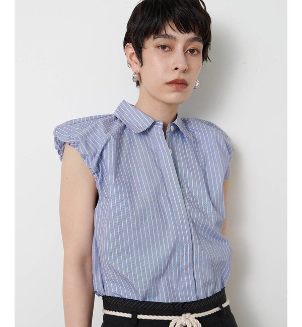 THE PAUSE「【THE PAUSE】袖ギャザーノースリーブシャツ」|シャツ・ブラウス|ブルー