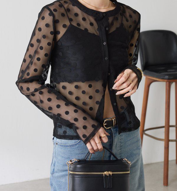  「【Nuel/ヌエル】 キャミ付きドットカーディガン」|Tシャツ・カットソー|