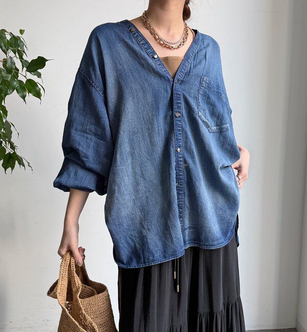  「シアーデニム袖リブVVシャツ」|シャツ・ブラウス|