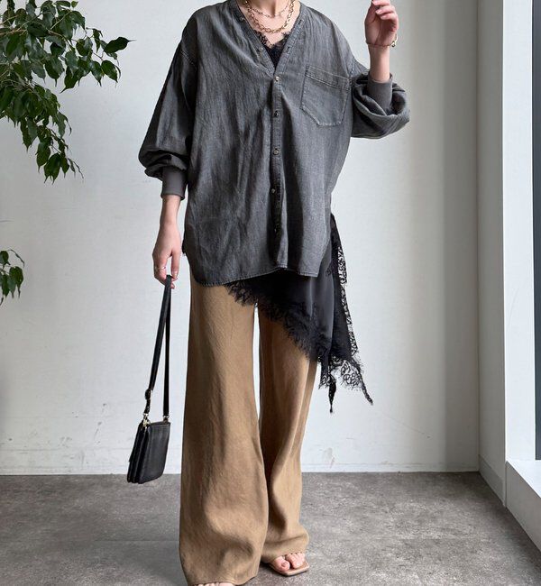  「シアーデニム袖リブVVシャツ」|シャツ・ブラウス|