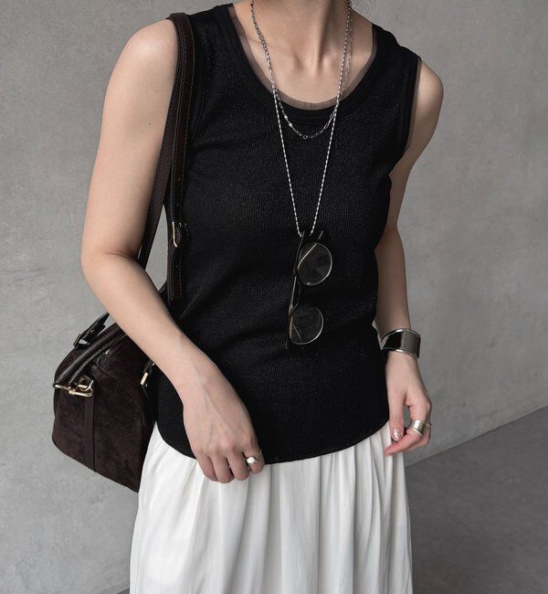  「ラメリブチュールタンク」|Tシャツ・カットソー|ブラック