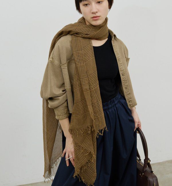  「グレンチェックストール」|ストール|ブラウン