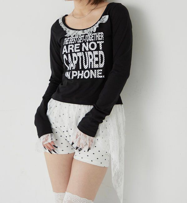  「【WEB限定】レースリメイクメッセージトップス」|Tシャツ・カットソー|