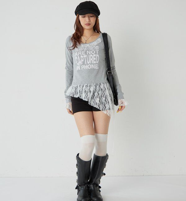  「【WEB限定】レースリメイクメッセージトップス」|Tシャツ・カットソー|
