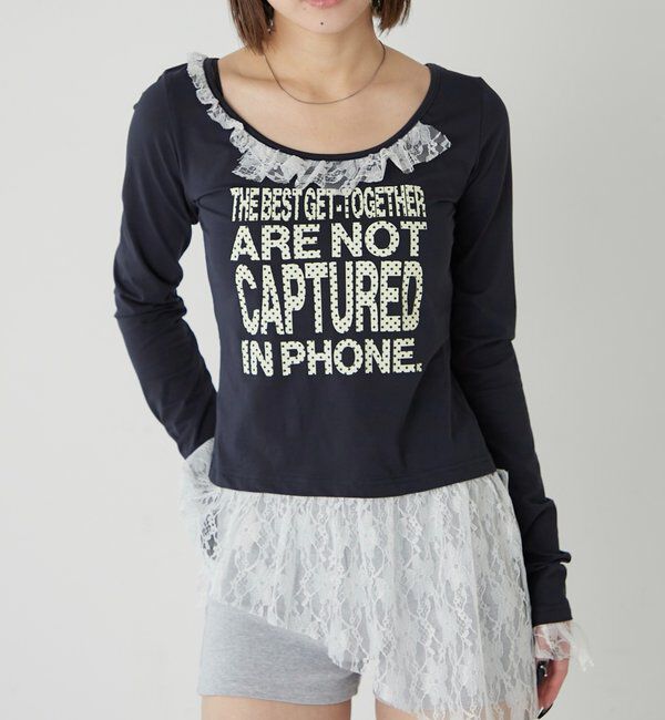  「【WEB限定】レースリメイクメッセージトップス」|Tシャツ・カットソー|