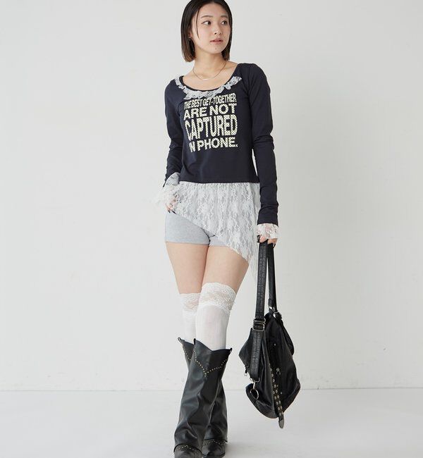  「【WEB限定】レースリメイクメッセージトップス」|Tシャツ・カットソー|