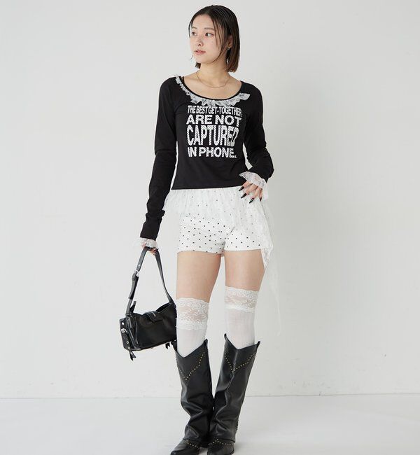  「【WEB限定】レースリメイクメッセージトップス」|Tシャツ・カットソー|