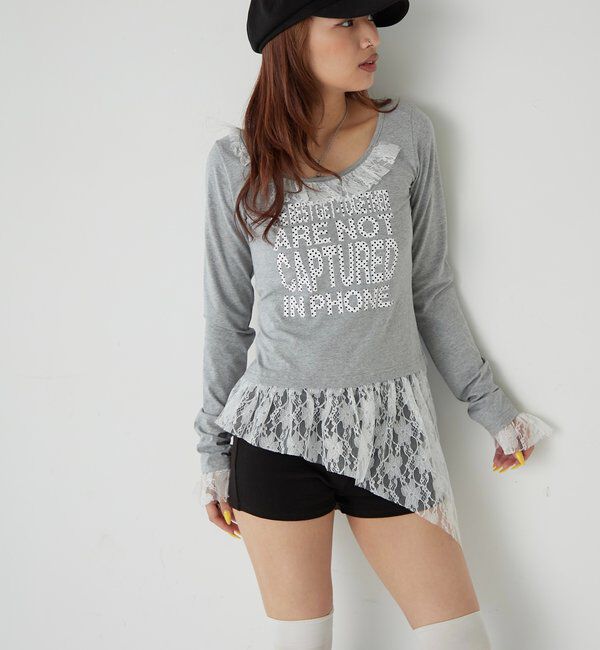  「【WEB限定】レースリメイクメッセージトップス」|Tシャツ・カットソー|