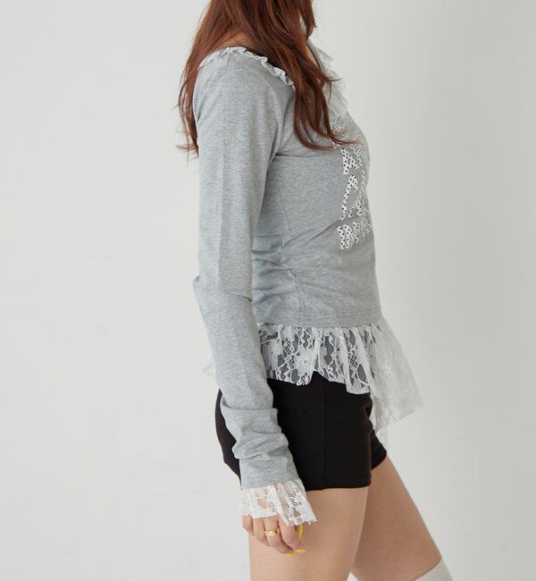  「【WEB限定】レースリメイクメッセージトップス」|Tシャツ・カットソー|