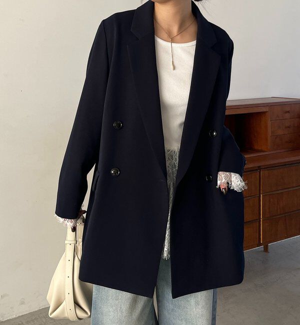  「【再販・サイズ展開あり・WEB限定カラー/グレージュ】Wテーラージャケット」|テーラードジャケット|