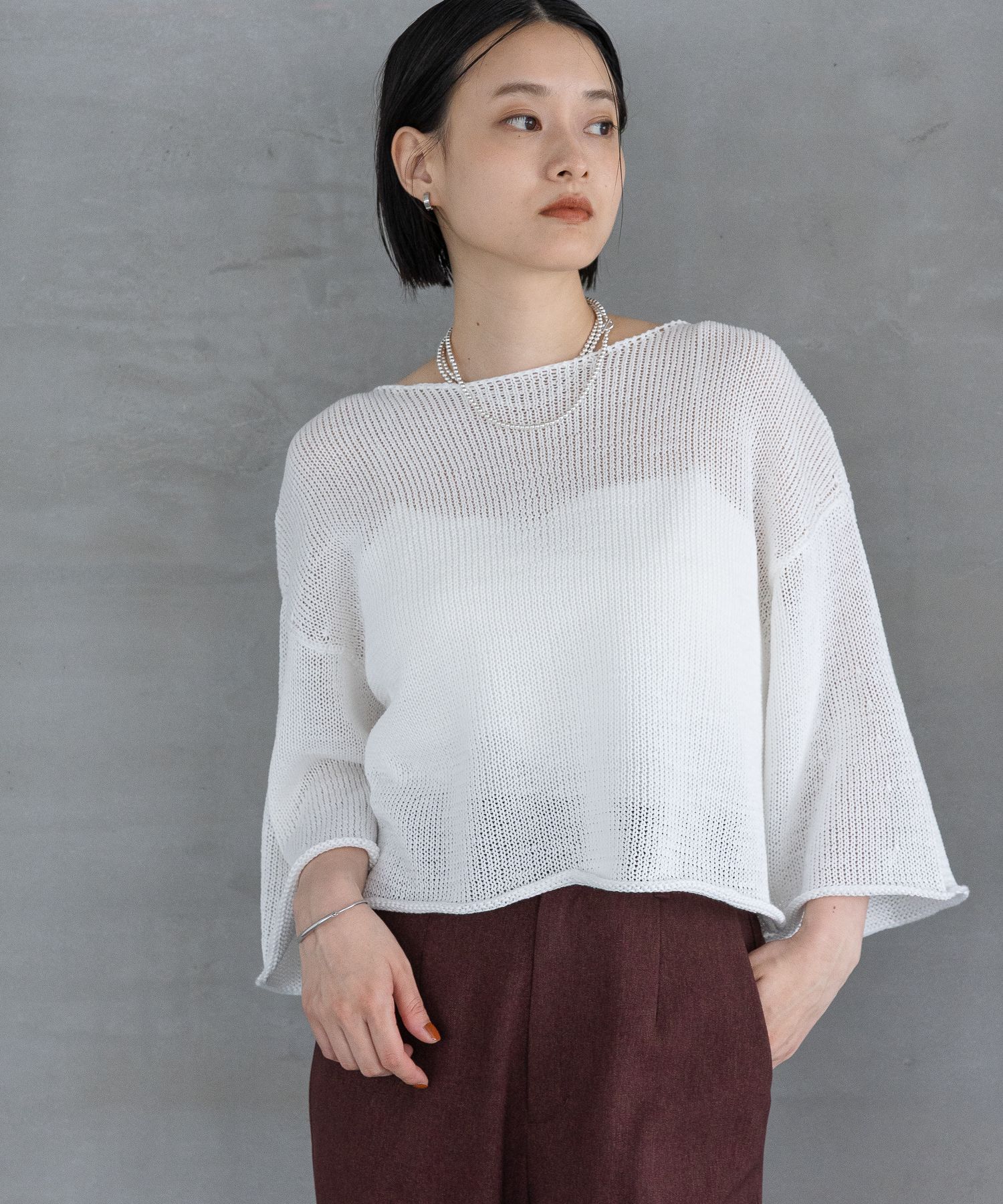 A part by 「ルーズニットプルオーバー_6分袖」|ニット・セーター|オフホワイト