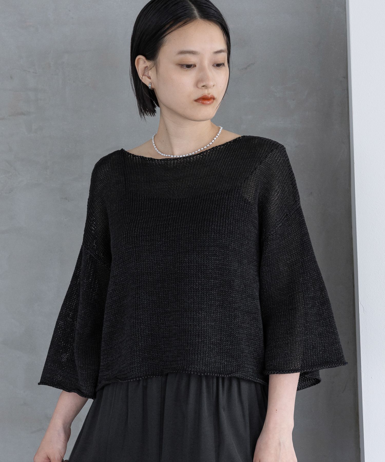 A part by 「ルーズニットプルオーバー_6分袖」|ニット・セーター|ブラック