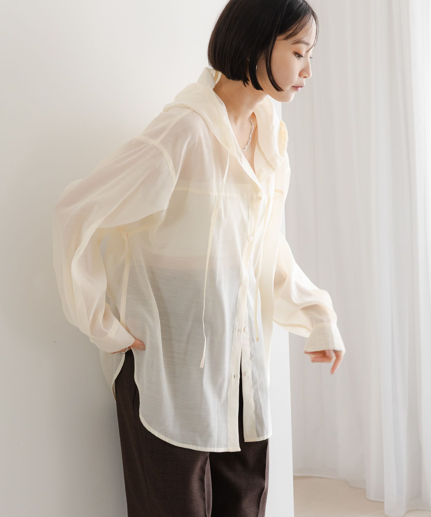 LOWRYS FARM「シアーフードシャツ」|シャツ・ブラウス|