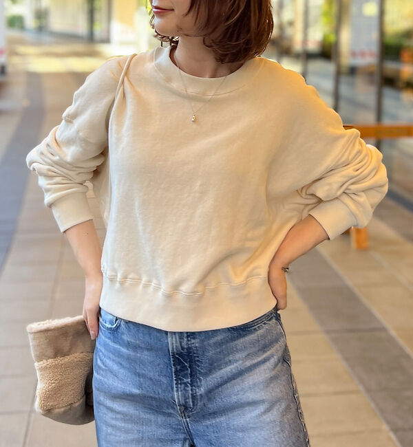 ABAHOUSE「【JEMORGAN/ジェーイーモーガン】柔編み裏毛ショート丈クルーネック / 吊」|スウェット・ジャージ|アイボリー