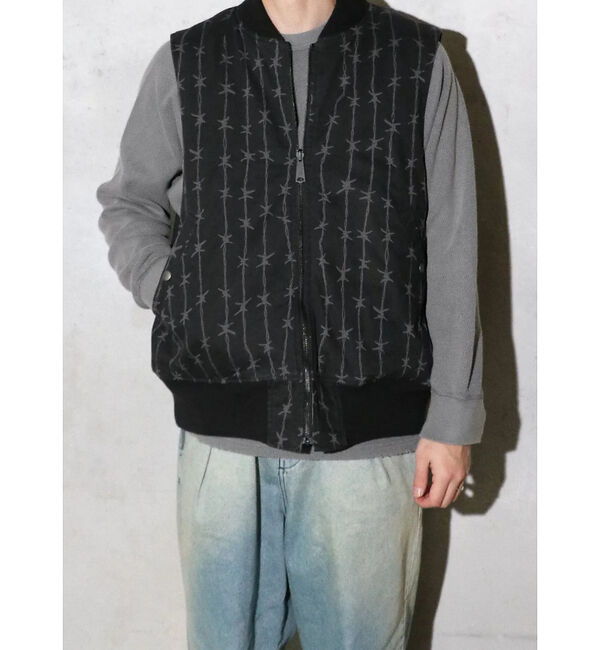 ABAHOUSE「【MADE IN STANDARD】PRINTED MA-1 VEST REVE」|ベスト・ジレ|ブラック