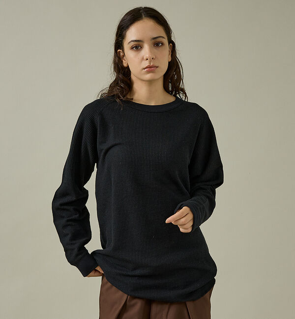 ABAHOUSE「【JEMORGAN/ジェーイーモーガン】CVCワッフル ラグラン裾ラウンドL S」|Tシャツ・カットソー|ブラック