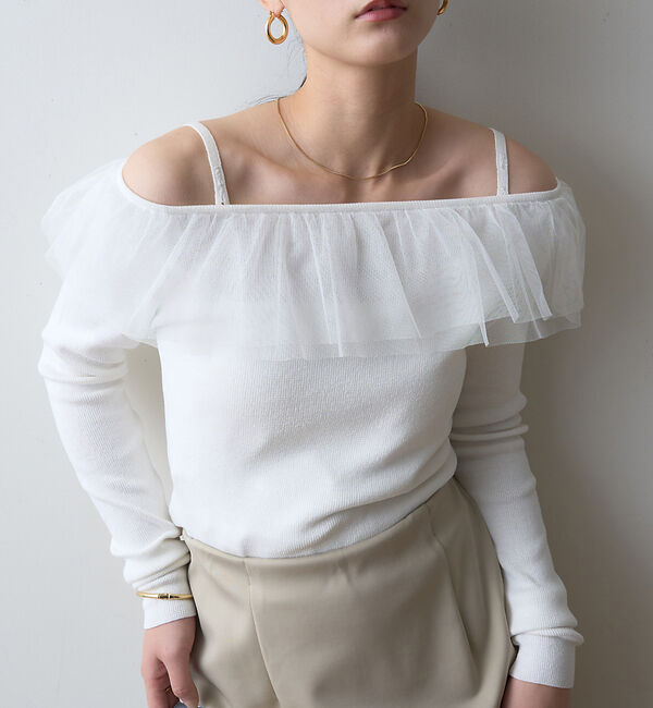 Rouge vif「【一部店舗限定】オフショルチュールリブプルオーバー」|ニット・セーター|オフホワイト