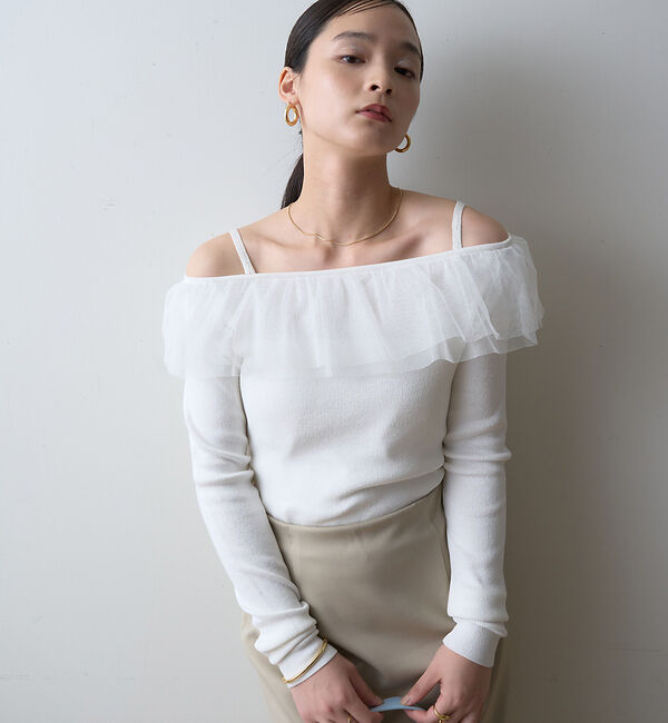 Rouge vif「【一部店舗限定】オフショルチュールリブプルオーバー」|ニット・セーター|