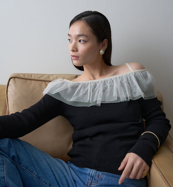 Rouge vif「【一部店舗限定】オフショルチュールリブプルオーバー」|ニット・セーター|