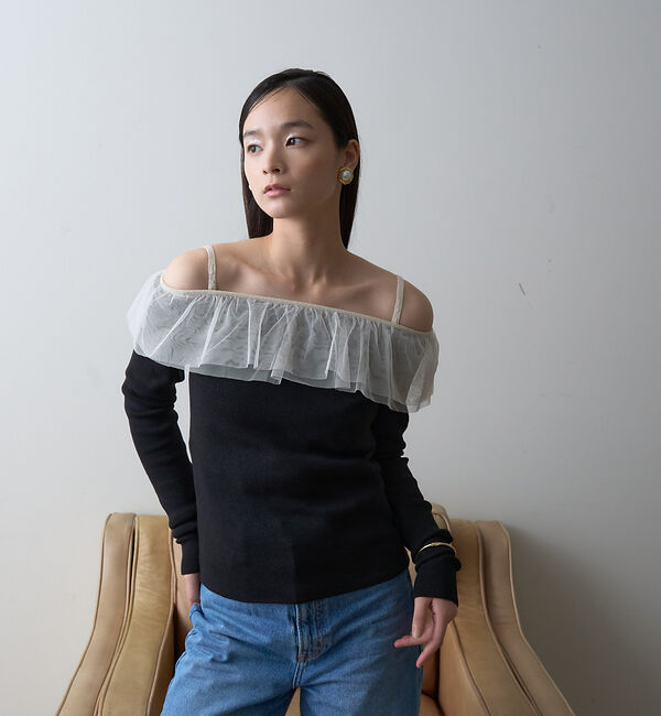 Rouge vif「【一部店舗限定】オフショルチュールリブプルオーバー」|ニット・セーター|