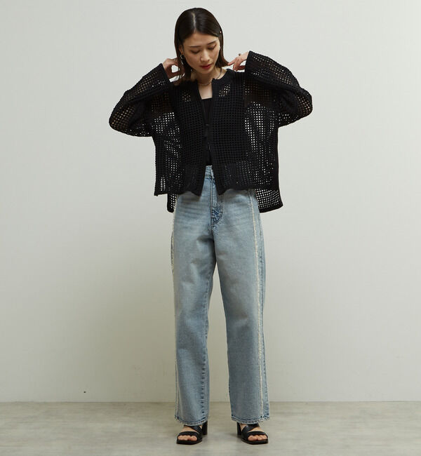 Soffitto「ジップ付きメッシュ編みニットカーディガン」|カーディガン|