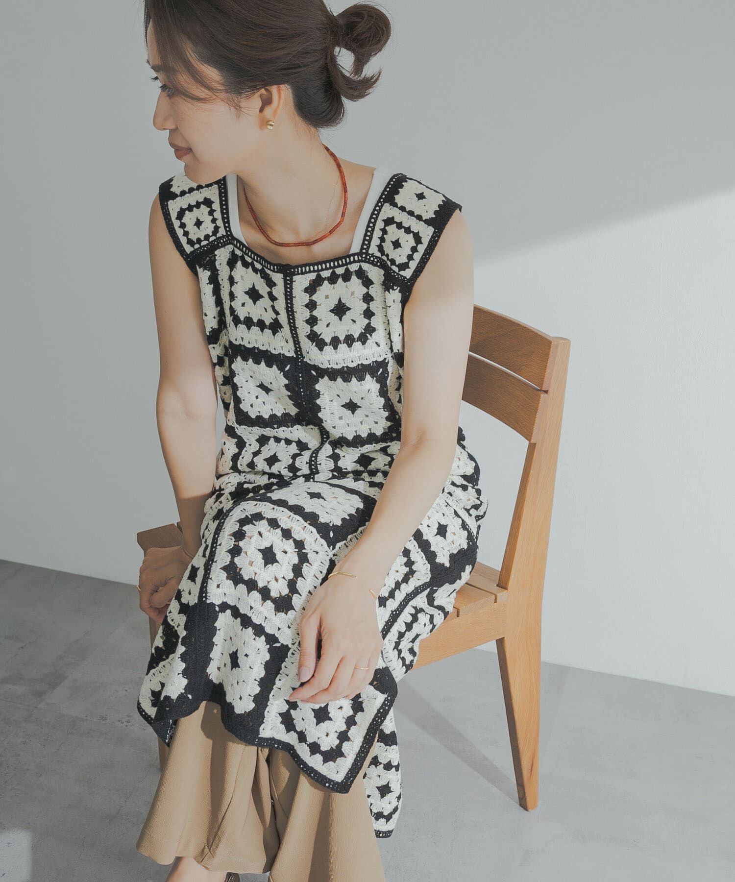 URBAN RESEARCH DOORS「パッチワーククロシェニットワンピース」|ワンピース|