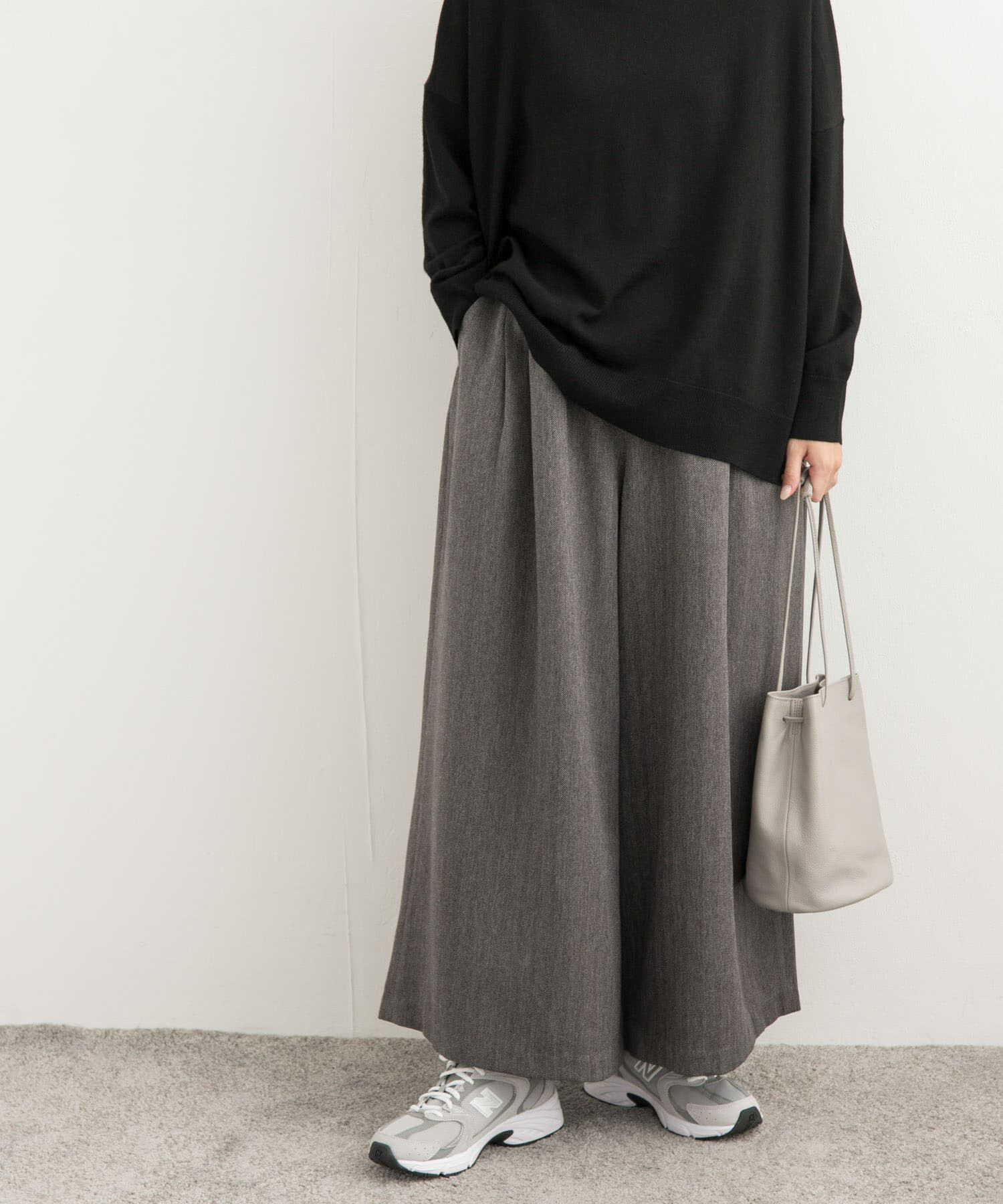 URBAN RESEARCH DOORS「メランジヘリンボーンギャザーワイドパンツ」|その他|チャコールグレー