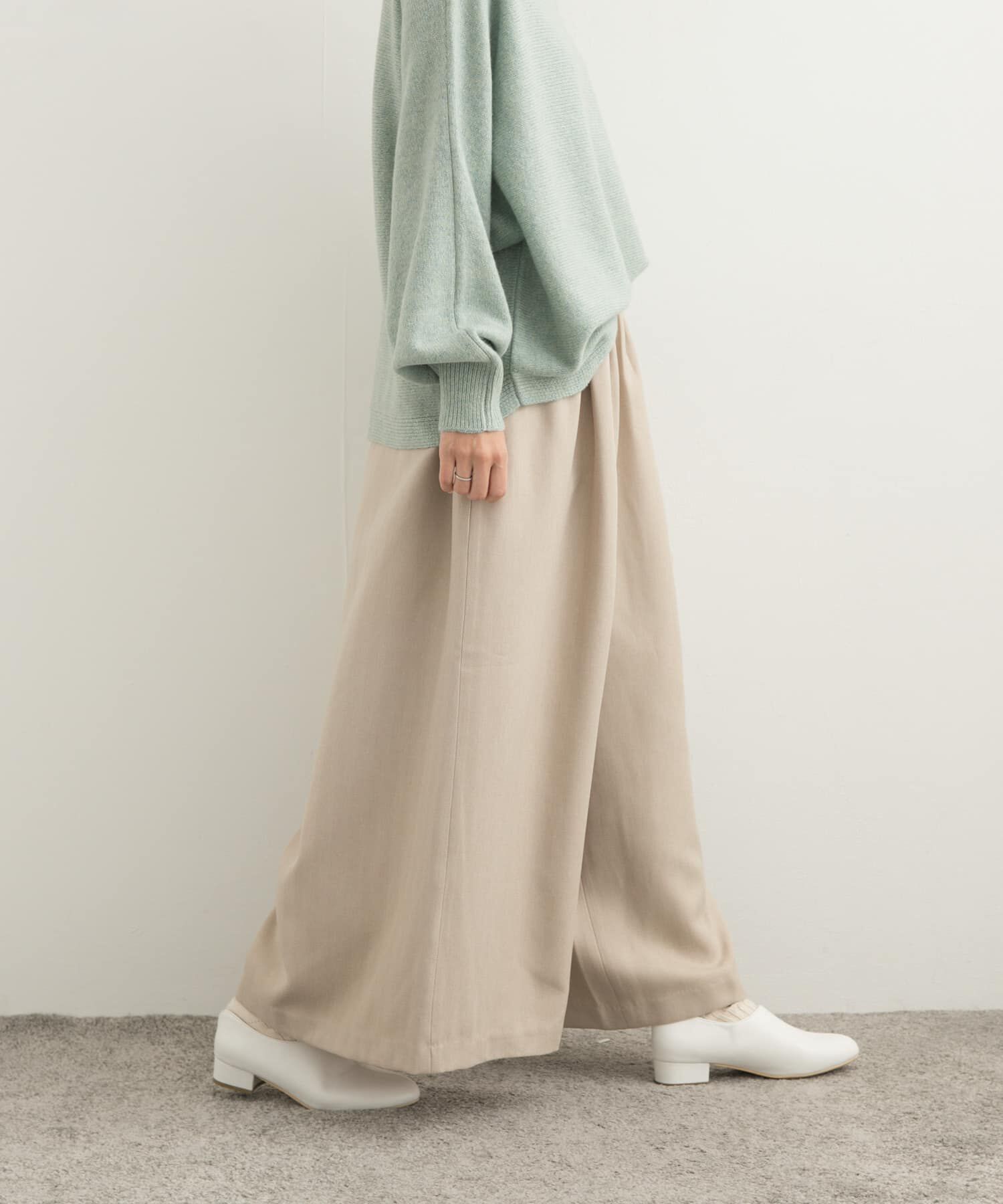 URBAN RESEARCH DOORS「メランジヘリンボーンギャザーワイドパンツ」|その他|ベージュ