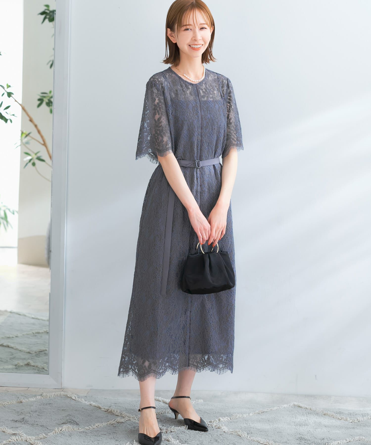 URBAN RESEARCH ROSSO「配色レースストレートドレス」|ワンピース|