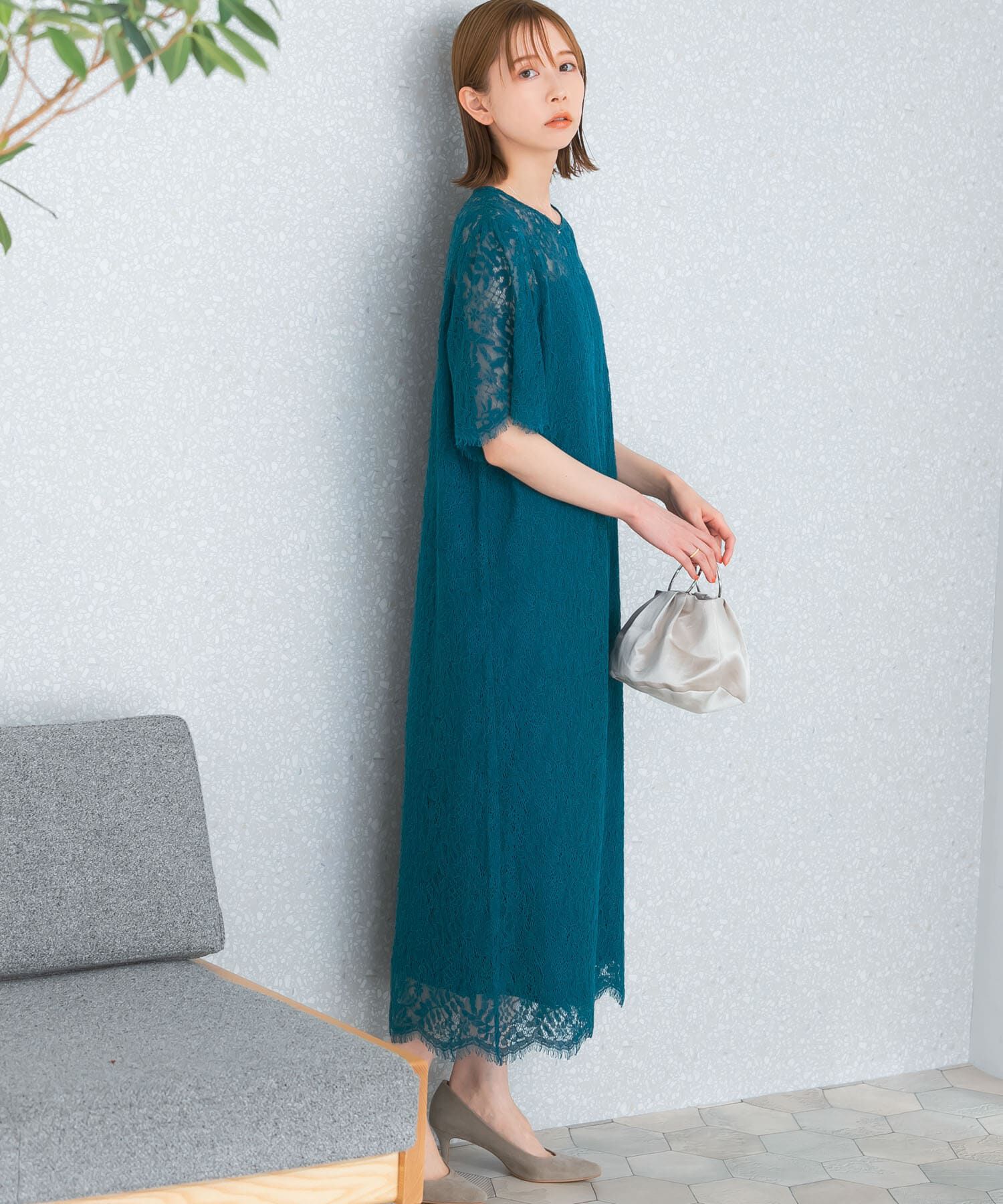 URBAN RESEARCH ROSSO「配色レースストレートドレス」|ワンピース|