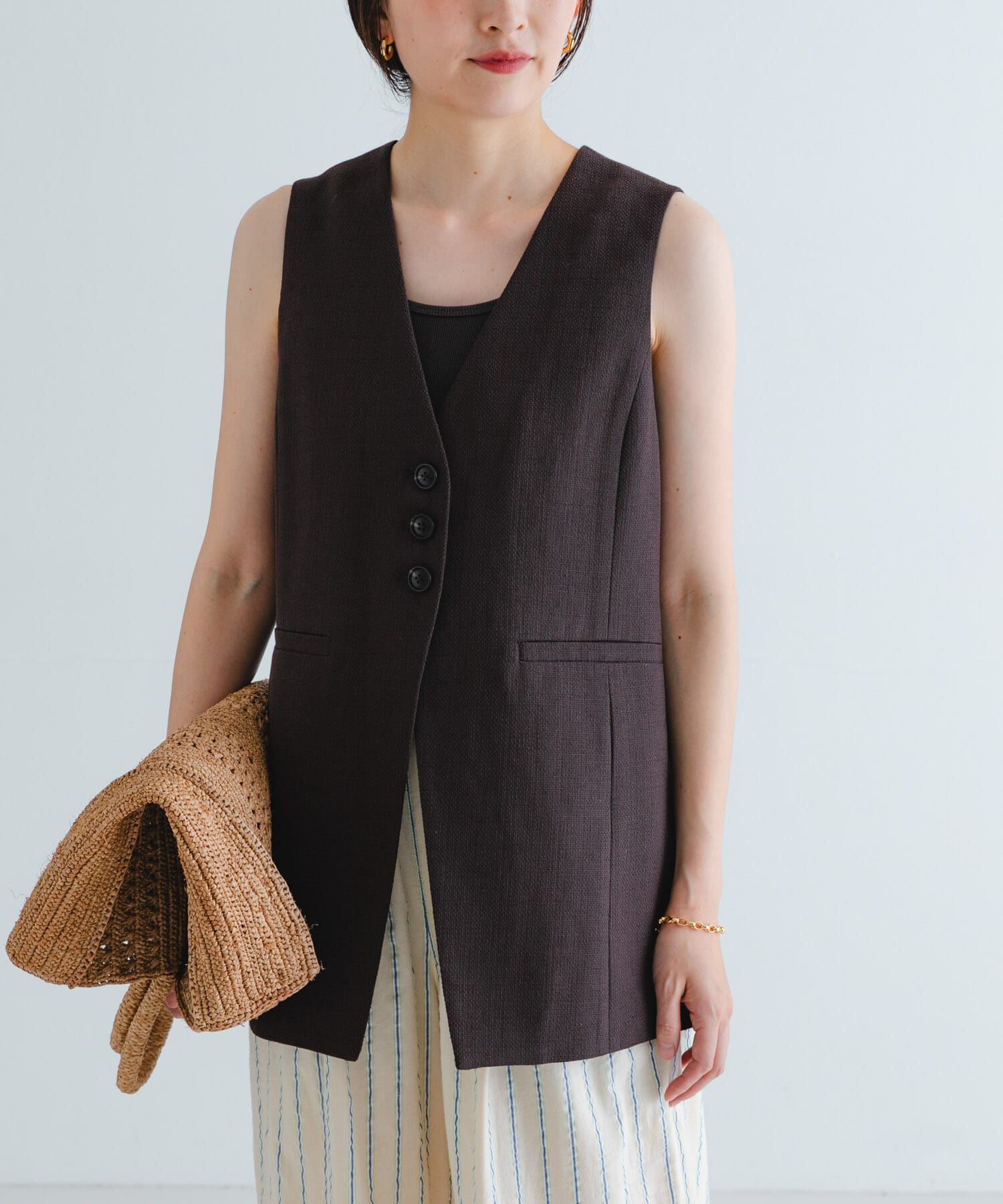 URBAN RESEARCH「コットンリネンノーカラージレ」|ベスト・ジレ|