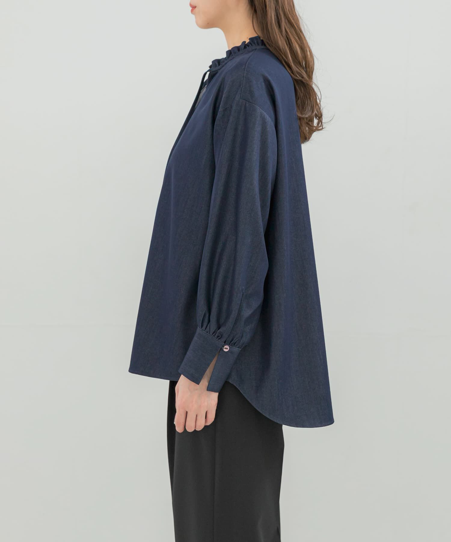 URBAN RESEARCH ROSSO「フリルネックデニムブラウス」|シャツ・ブラウス|