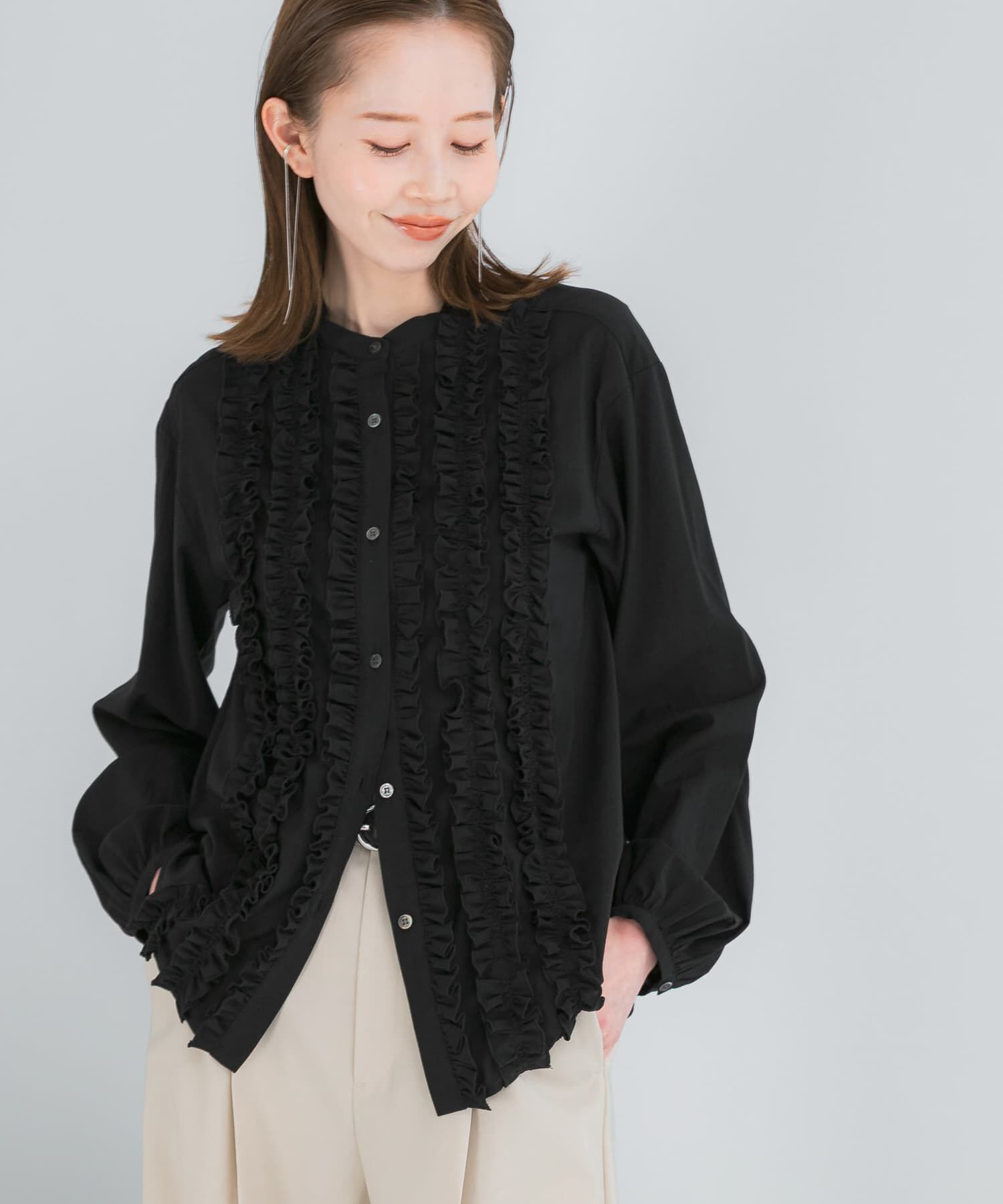 URBAN RESEARCH ROSSO「フロントフリルデザインブラウス」|シャツ・ブラウス|ブラック