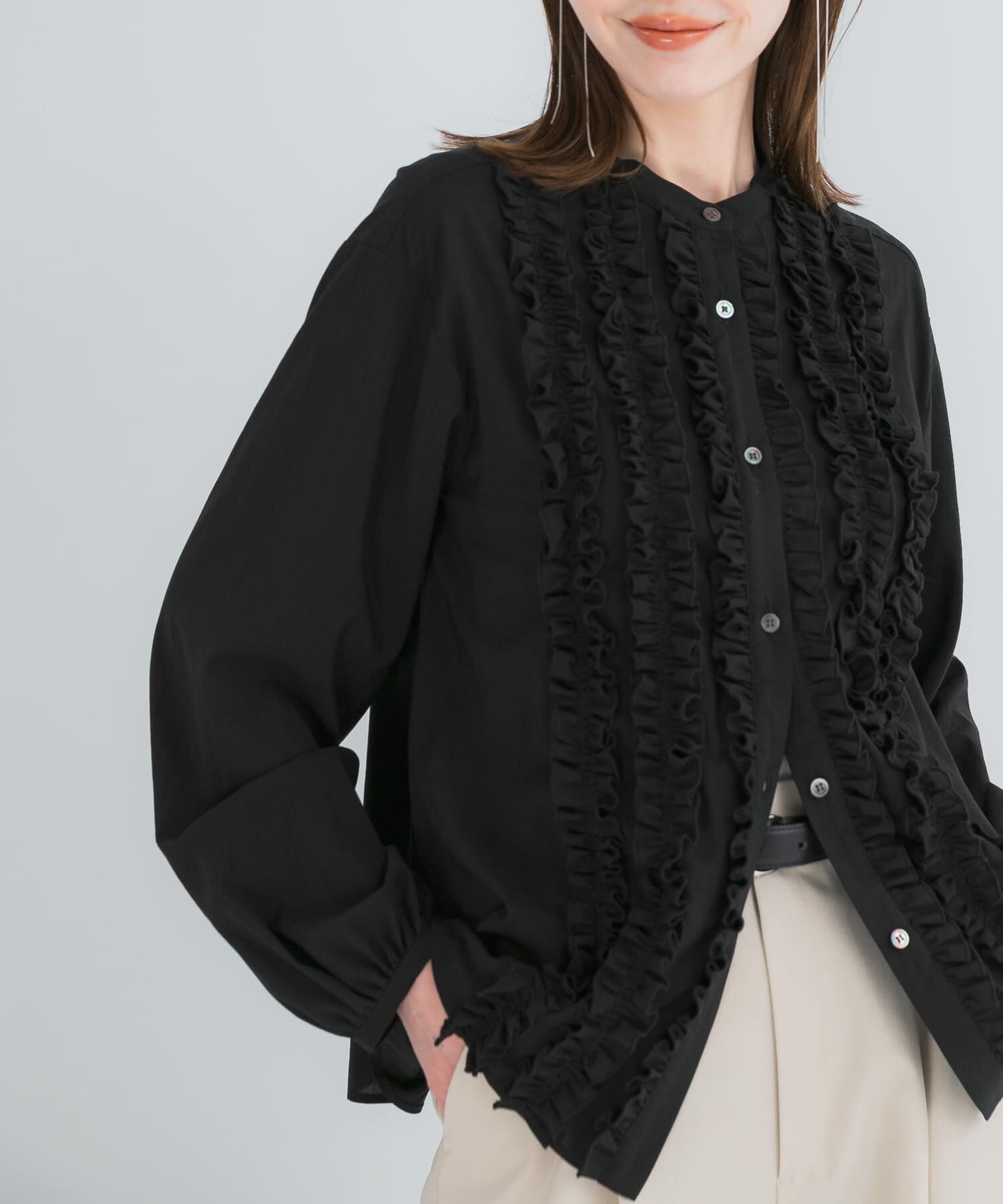 URBAN RESEARCH ROSSO「フロントフリルデザインブラウス」|シャツ・ブラウス|