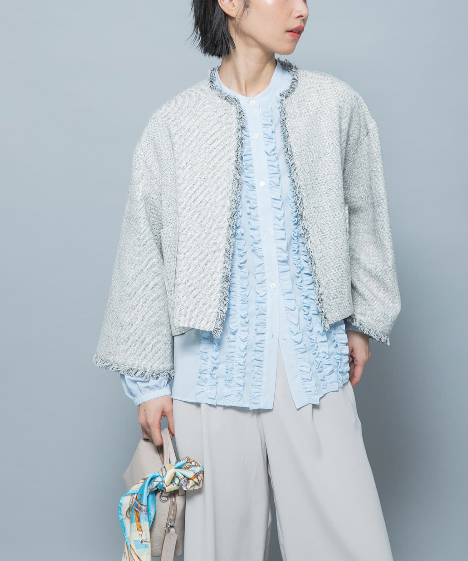 URBAN RESEARCH ROSSO「フロントフリルデザインブラウス」|シャツ・ブラウス|ブルー系その他