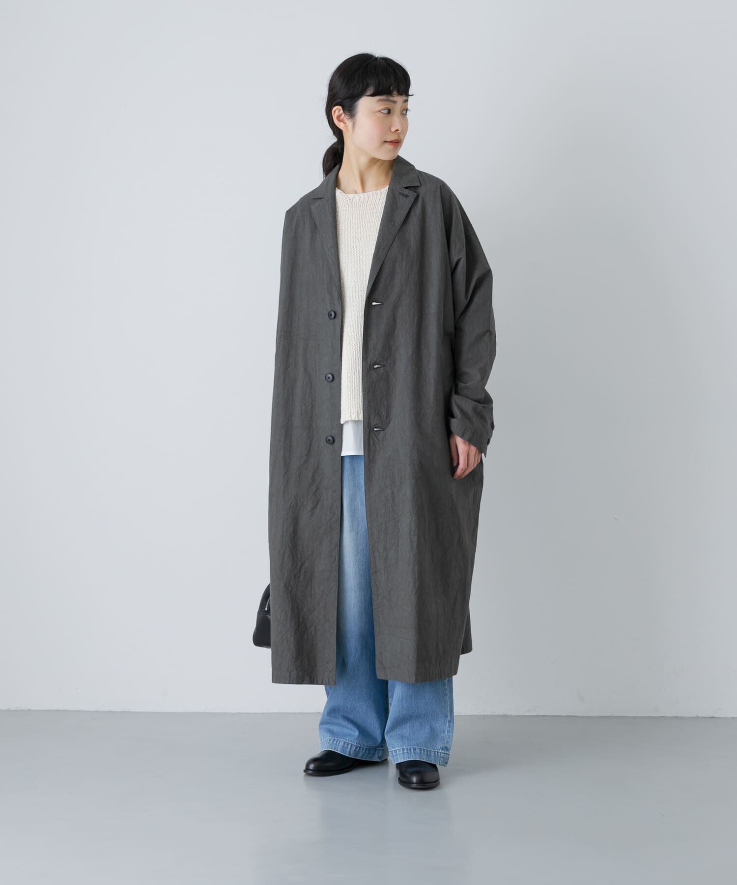 かぐれ「テーラードカラーショップコート」|ノーカラーコート|