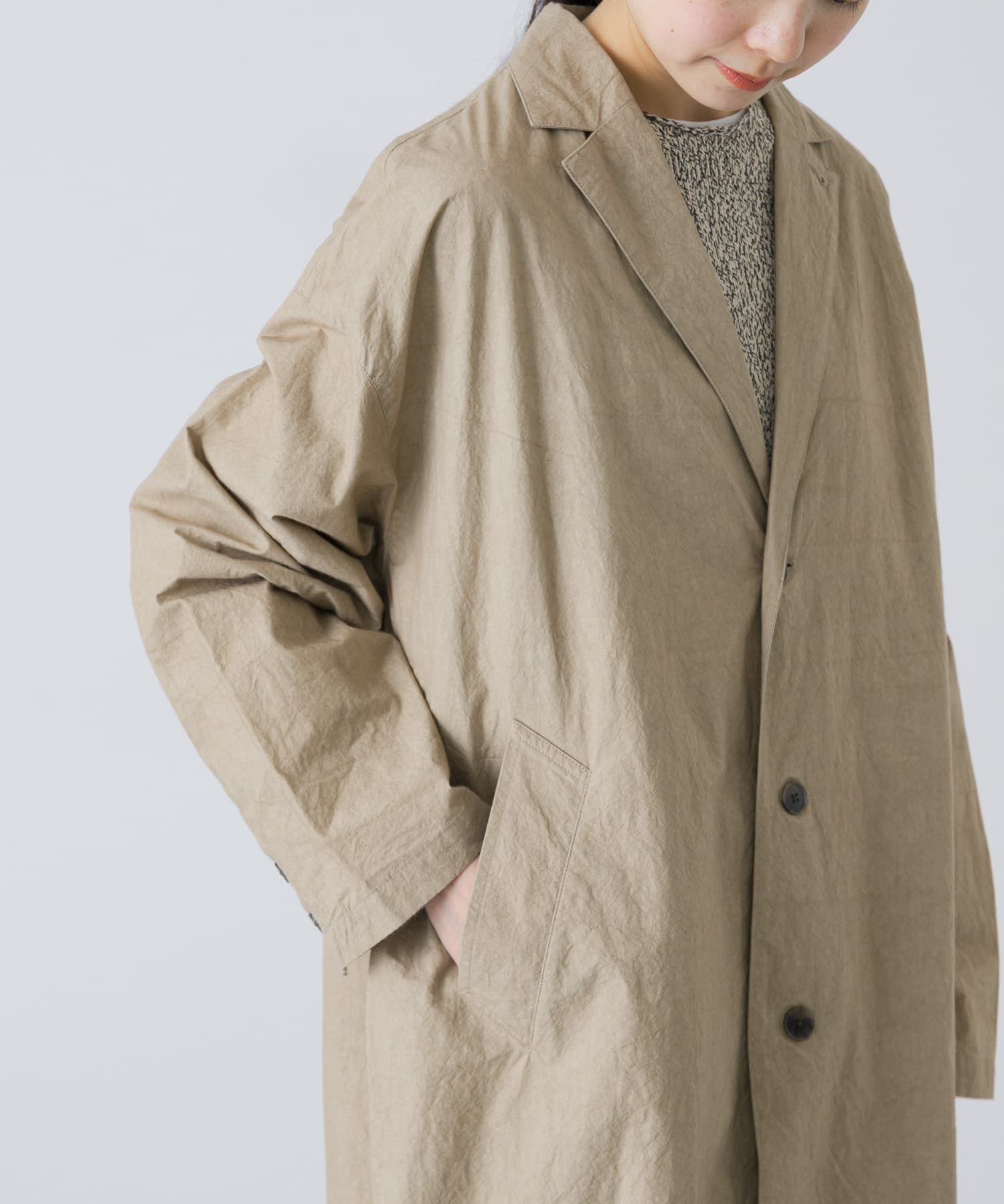 かぐれ「テーラードカラーショップコート」|ノーカラーコート|