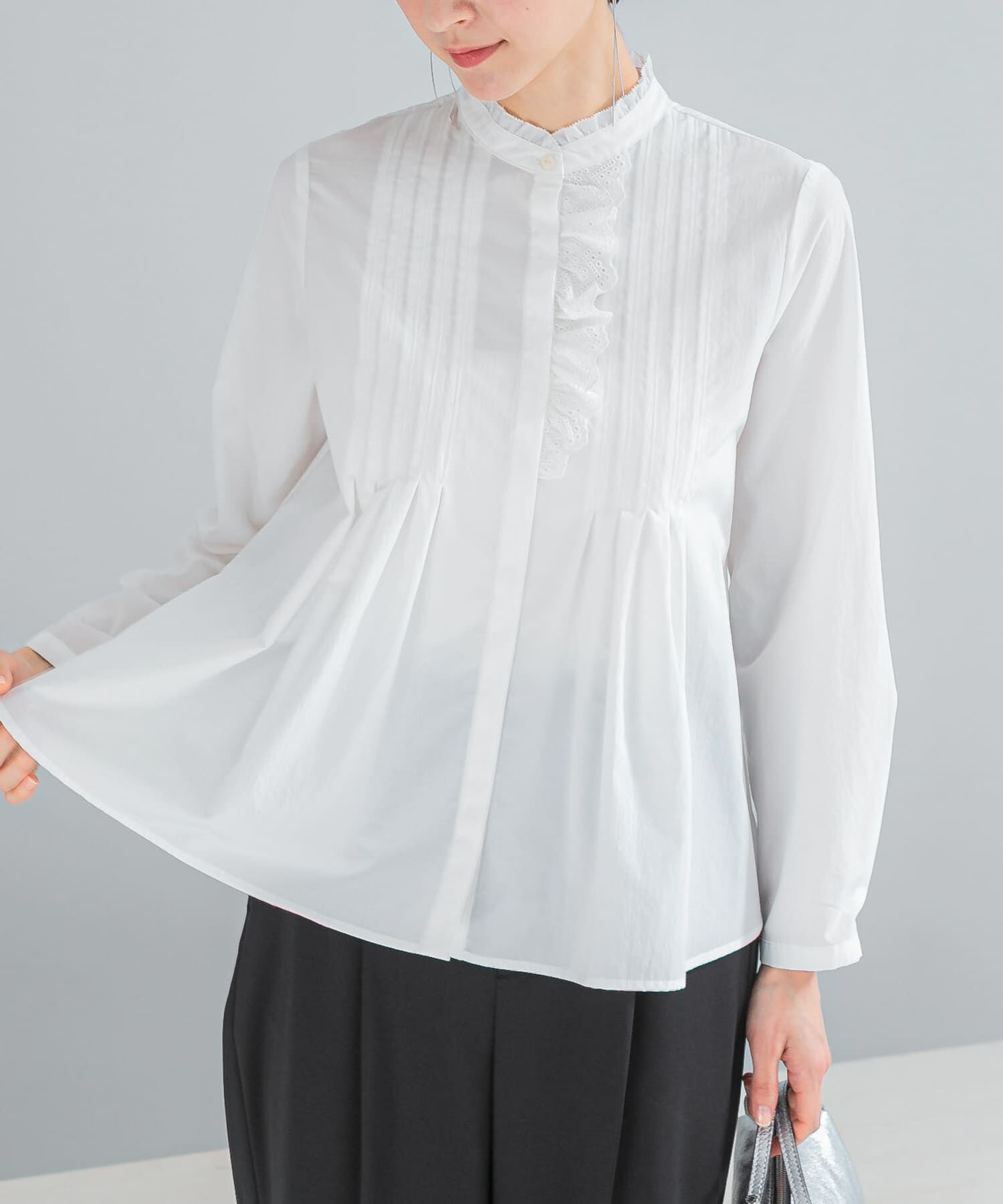 URBAN RESEARCH ROSSO「フリルネックレースデザインシャツブラウス」|シャツ・ブラウス|