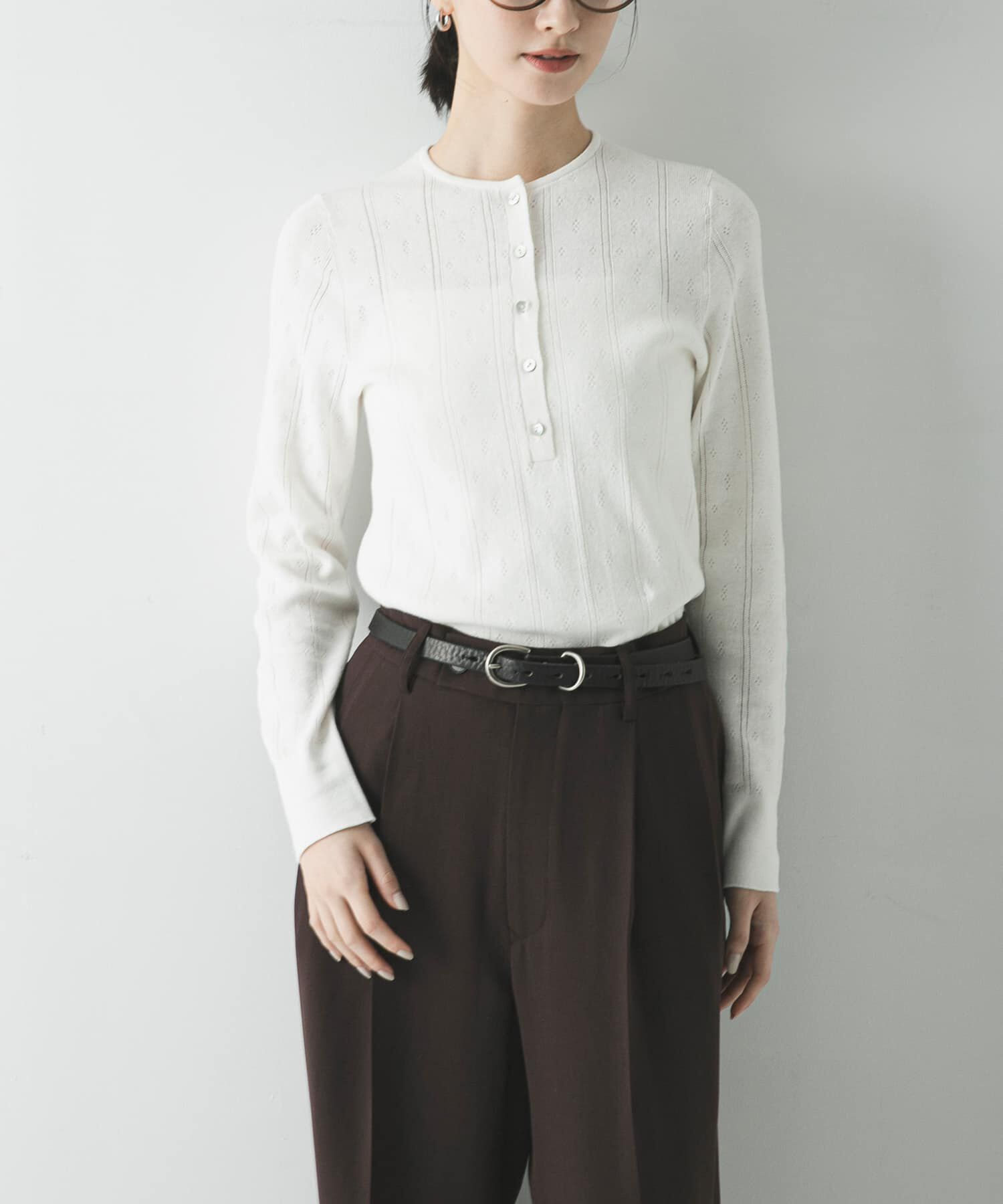 URBAN RESEARCH「パターンメッシュヘンリーネックニット」|ニット・セーター|