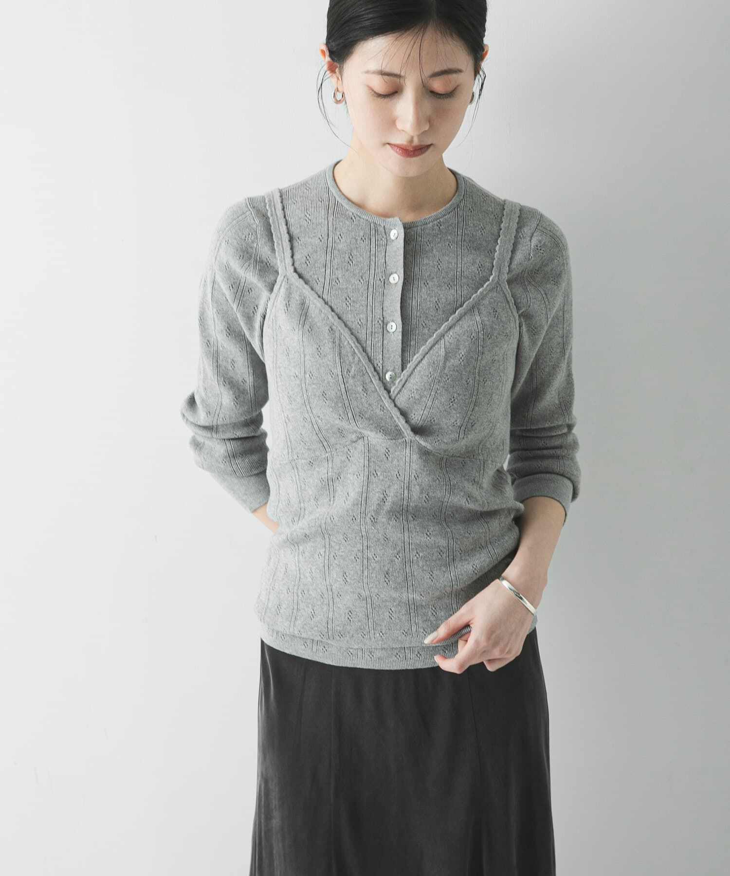 URBAN RESEARCH「パターンメッシュヘンリーネックニット」|ニット・セーター|