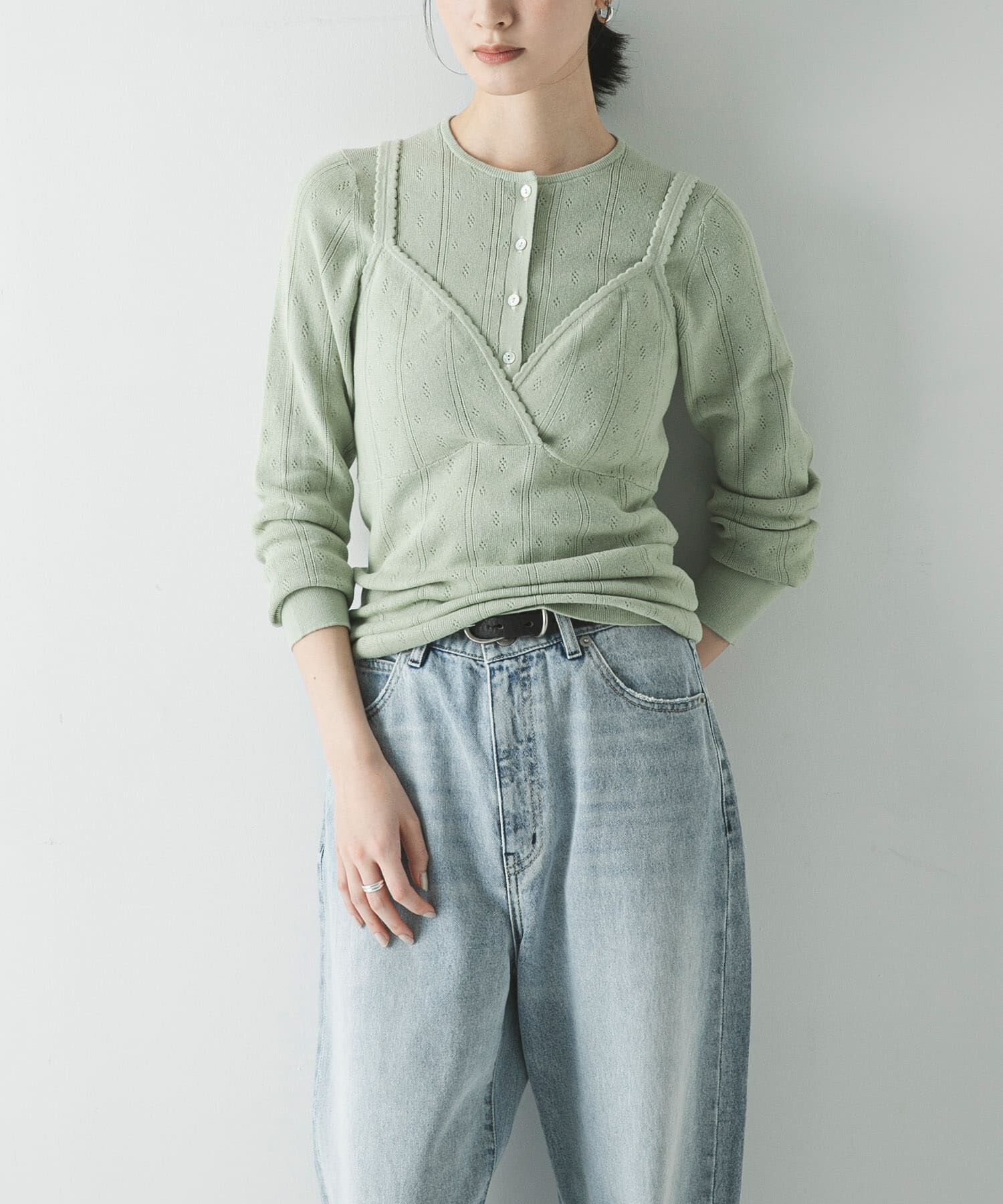 URBAN RESEARCH「パターンメッシュヘンリーネックニット」|ニット・セーター|