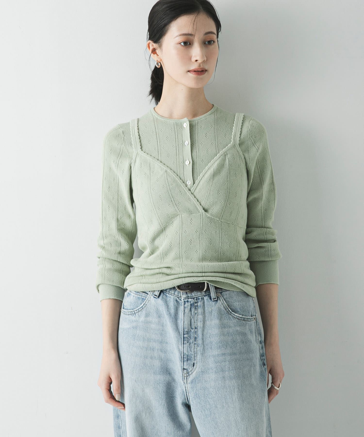 URBAN RESEARCH「パターンメッシュヘンリーネックニット」|ニット・セーター|